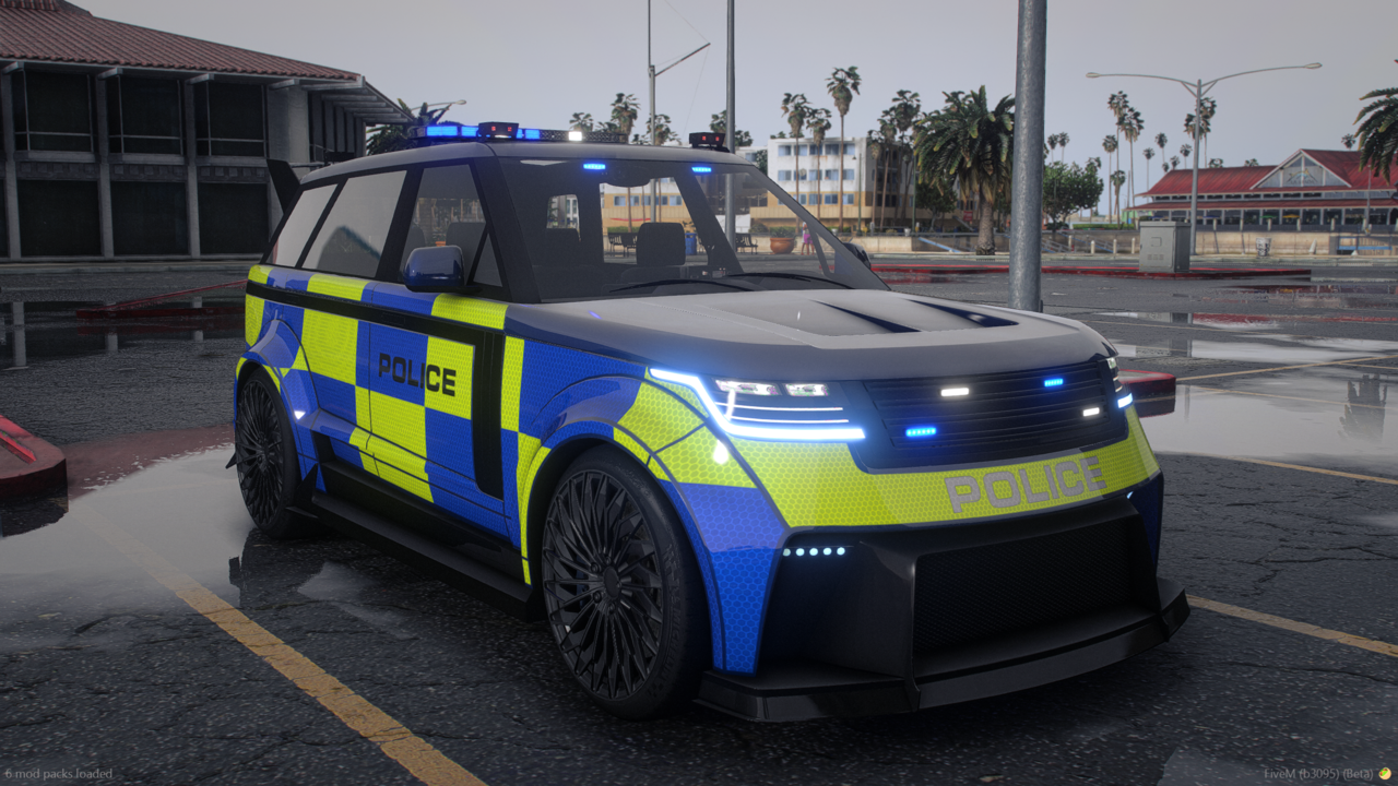 Rear shot of FiveM Baller Venuum mod used as police or EMS vehicle