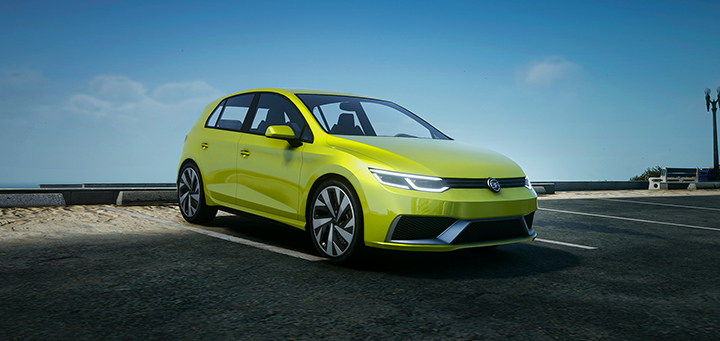 Front angle of BF Club XR hatchback mod in FiveM