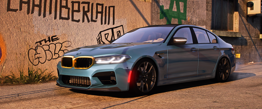 Front view of Debadged 2022 BMW M5CS mod in FiveM