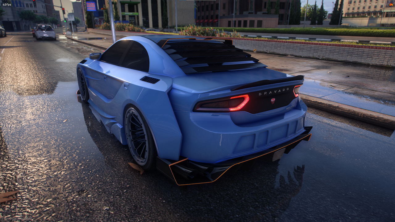 Rear view of lore-friendly Bravado Buffalo Wide-body vehicle mod