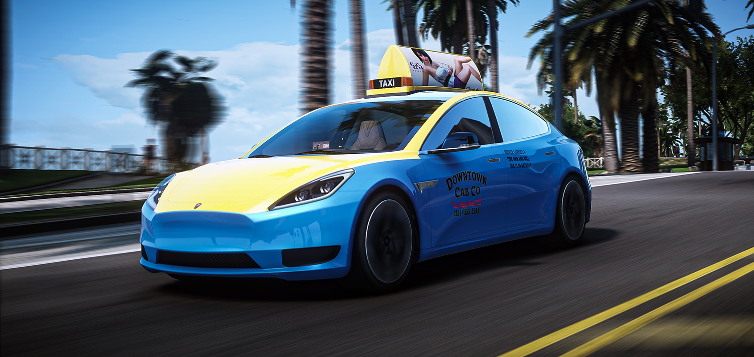 Lore Friendly Coil Eon Taxi FiveM vehicle mod front side view