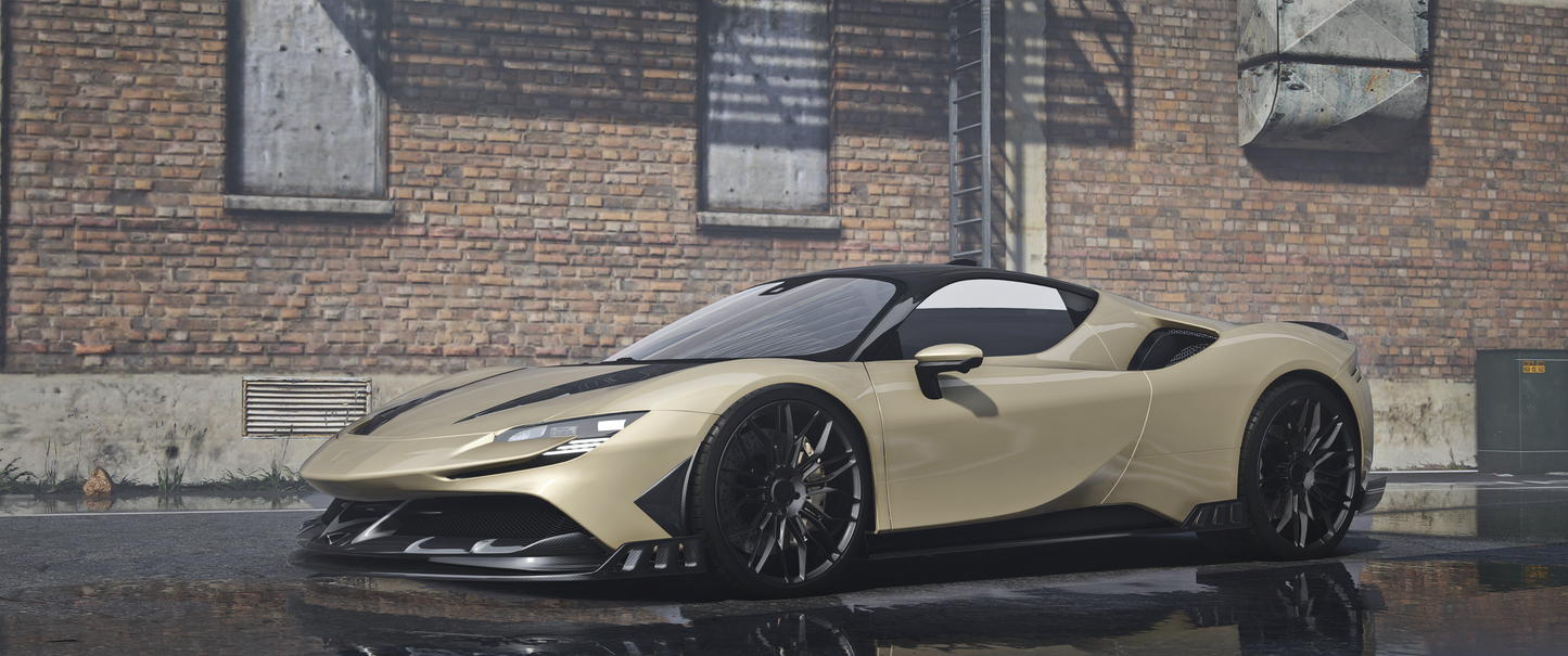 Front view of (Debadged) Ferrari SF90 Keyvany GTA V mod for FiveM