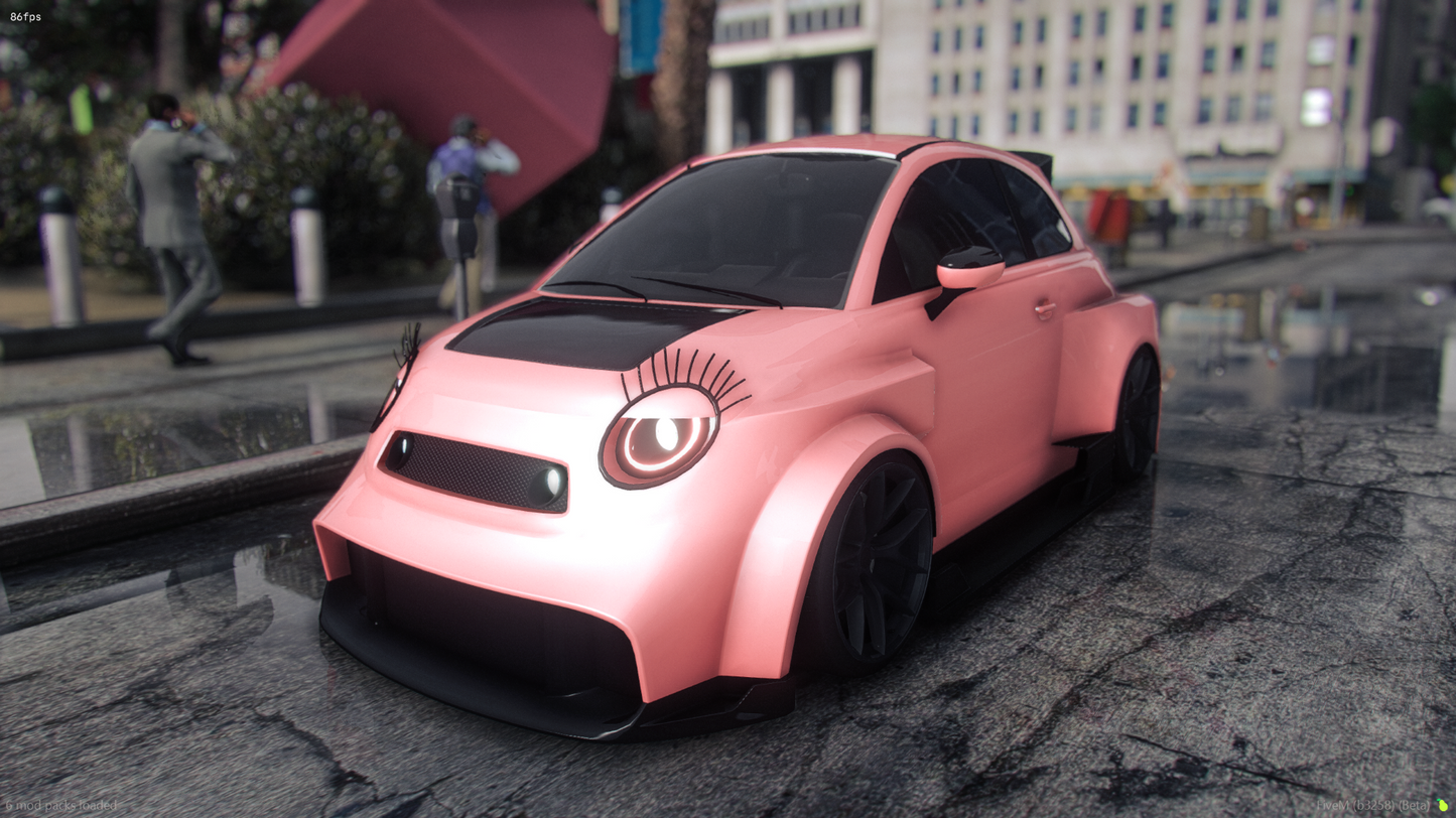 Rear view of FiveM Grotti Brioso X car mod in urban setting