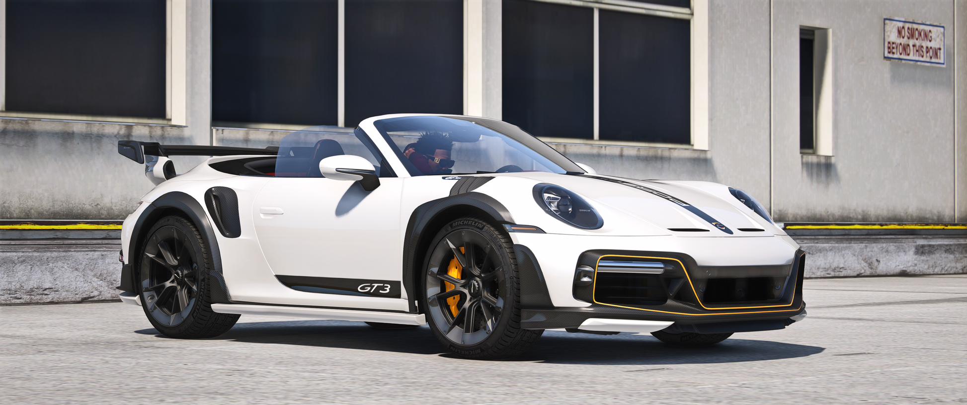 Front view of Debadged 2023 Porsche 911 Turbo S Convertible