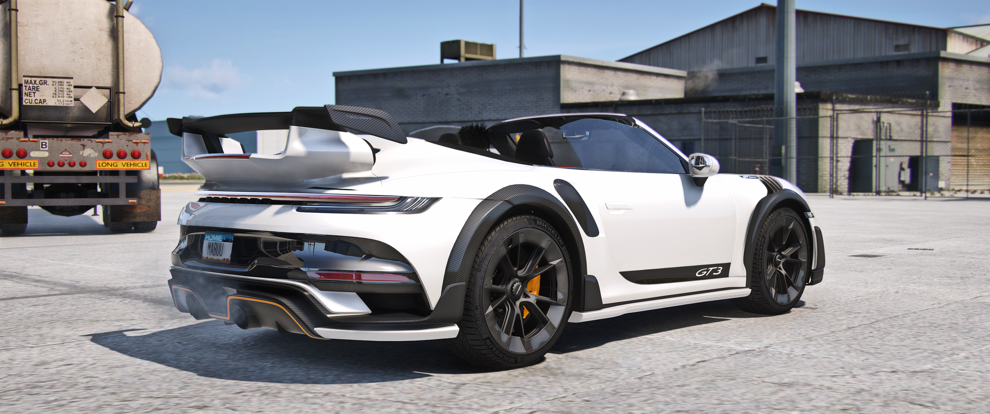 Side view of Debadged 2023 Porsche 911 Turbo S Convertible