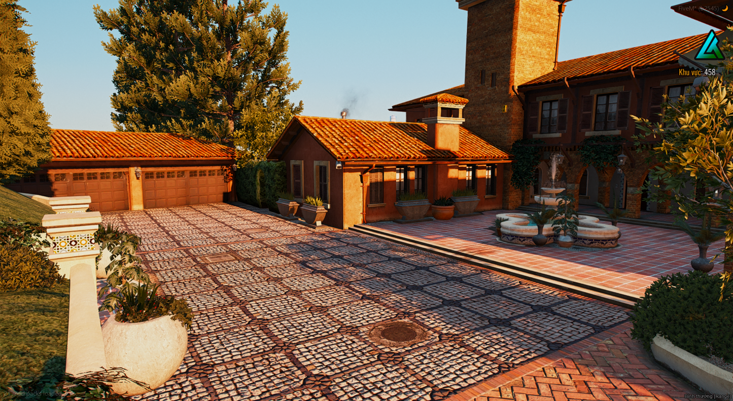 Kitchen and dining area of New Mafia Mansion MLO for FiveM