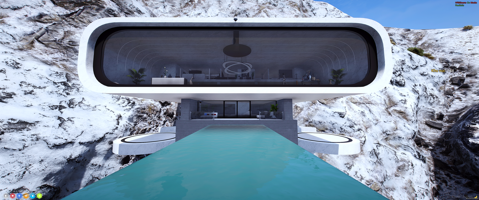Kitchen area of Futurist House FiveM Mod