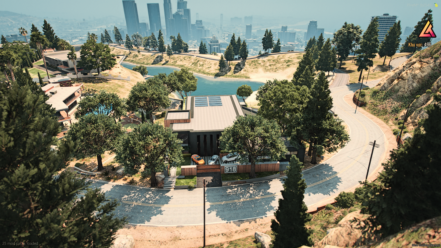 Exterior view of Mega Mansion in Vinewood Hills for FiveM