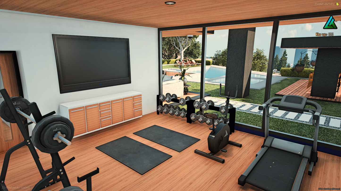 Pool area and deck at the Vinewood Hills mansion
