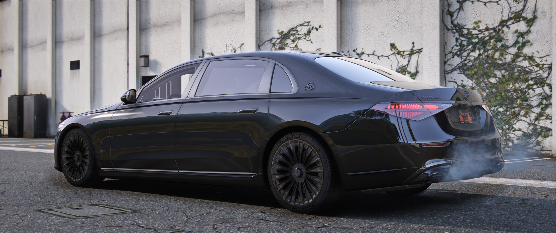 Mercedes-Benz S680 Black side profile showing luxury details in FiveM