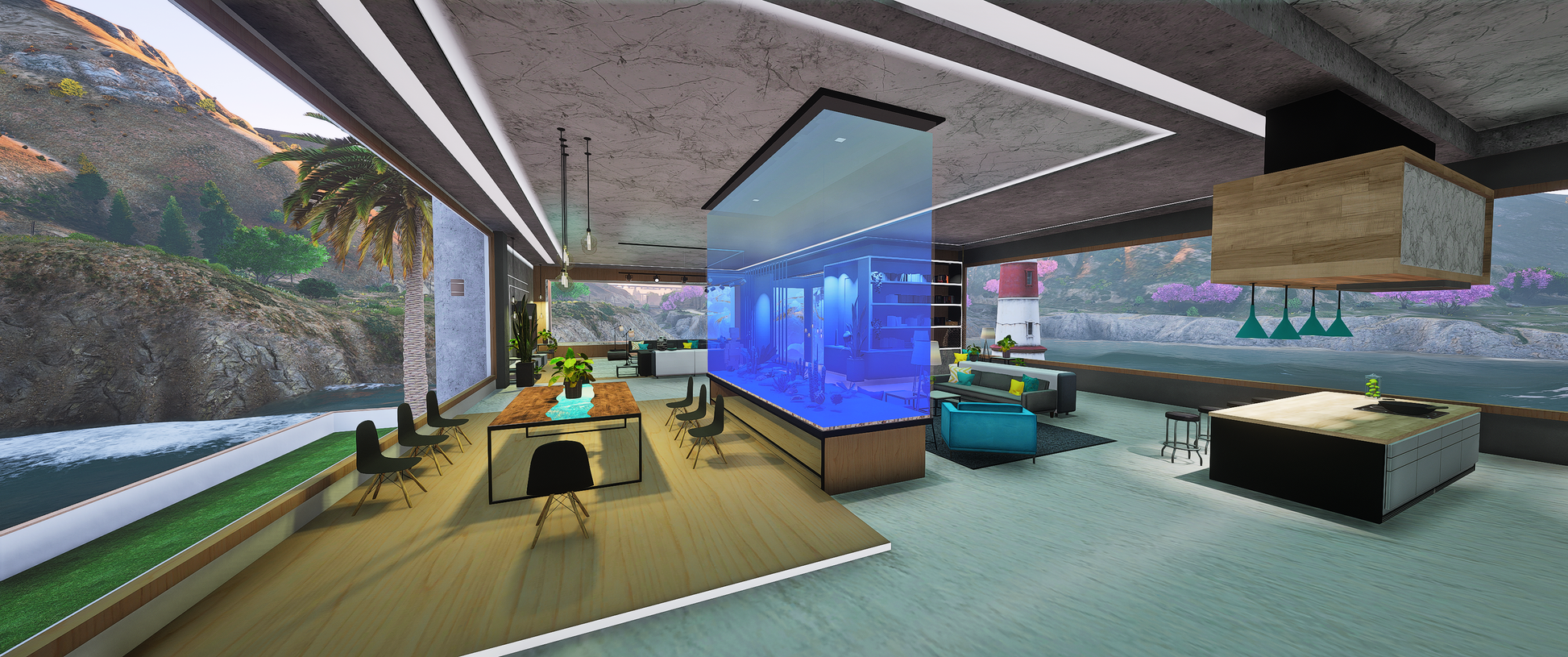 Living room with furniture in Modern Two-House Map