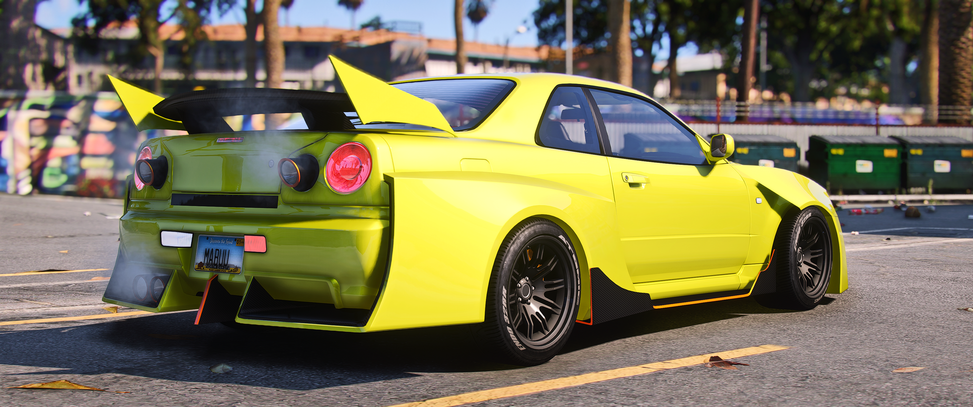 Side view of Debadged Nissan R34 Hardcore Edition mod for FiveM