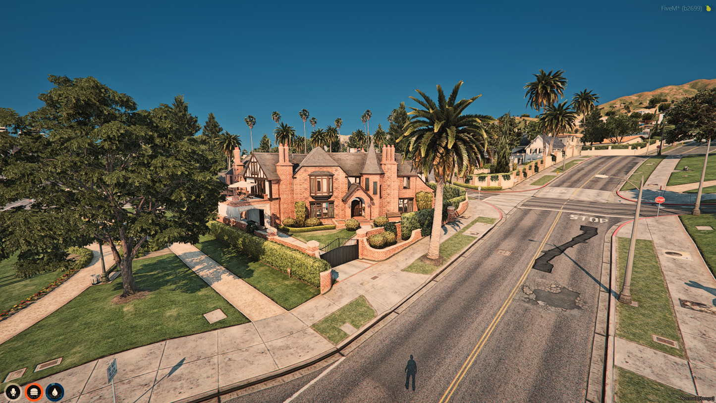 Rockfordhills Brick Mansion MLO exterior view in FiveM