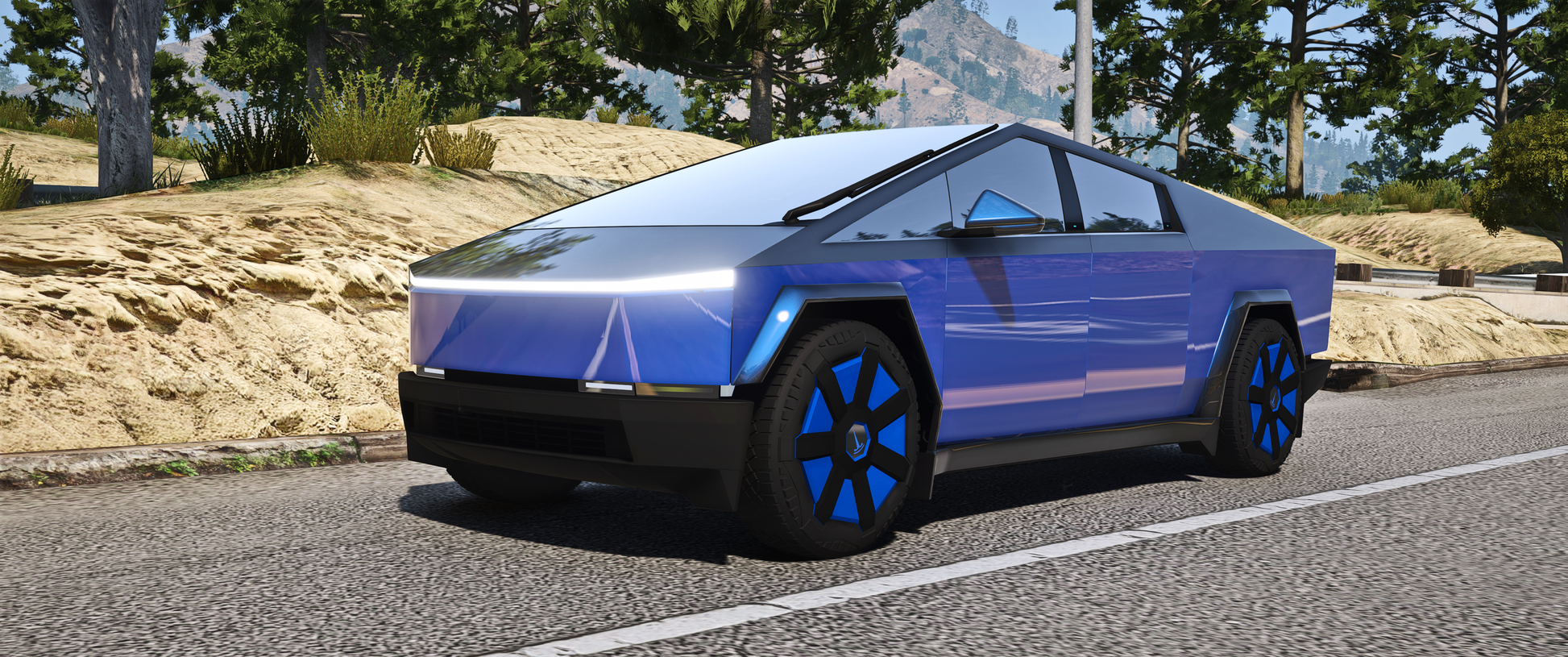 Front view of Debadged 2024 Tesla Cyber Truck Two Tone Edition