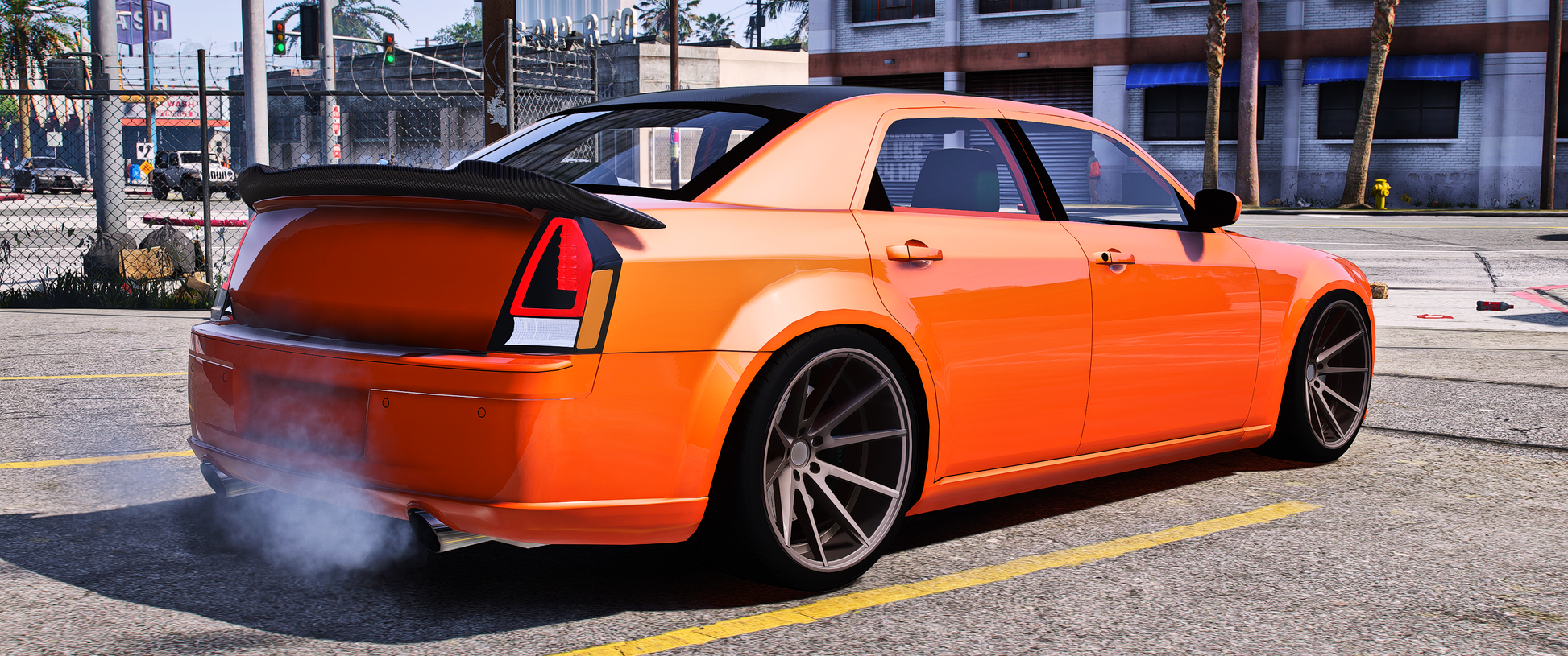 Side view of Debadged Chrysler 300 Hellaphant mod