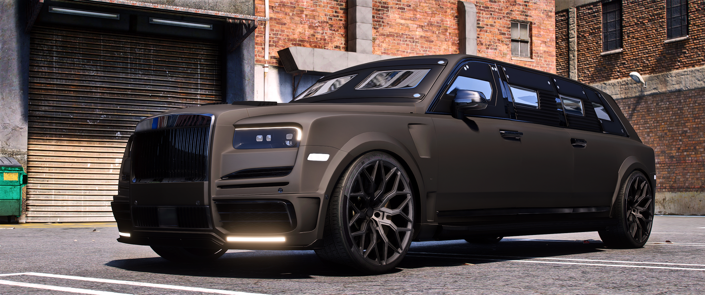 Exterior view of Debadged Rolls Royce Cullinan Limo Sixth Sense