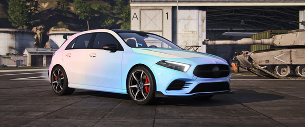 Debadged Mercedes A45 FiveM vehicle mod with realistic handling and sleek design