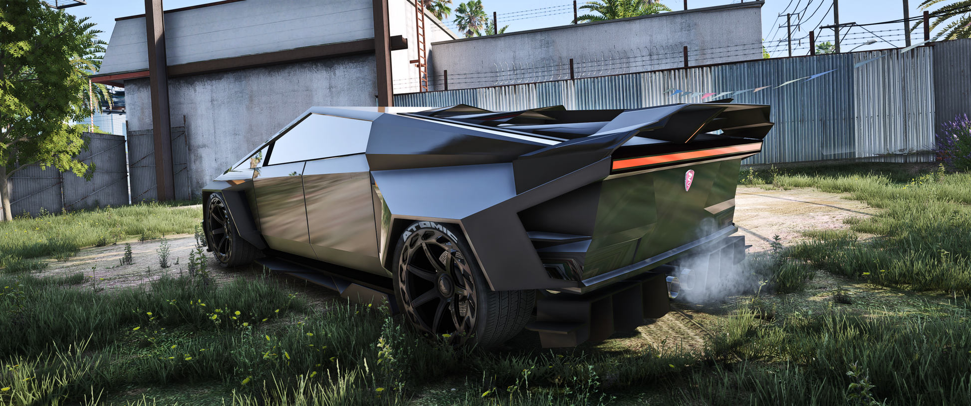 Side view of (Debadged) Zephyr Cyber Truck GTA V vehicle mod for FiveM