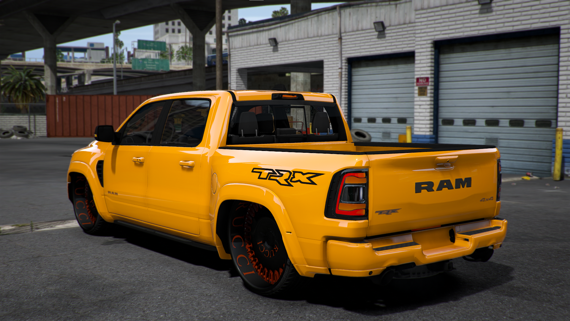 Close-up view of Dodge Ram Air Suspension in FiveM