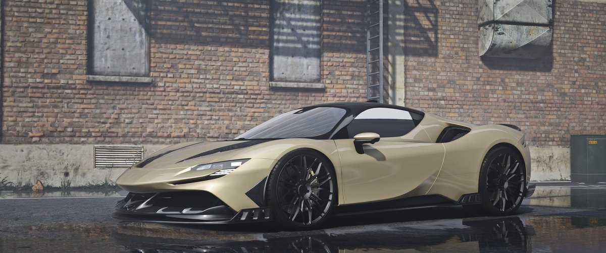 Front view of (Debadged) Ferrari SF90 Keyvany GTA V mod for FiveM