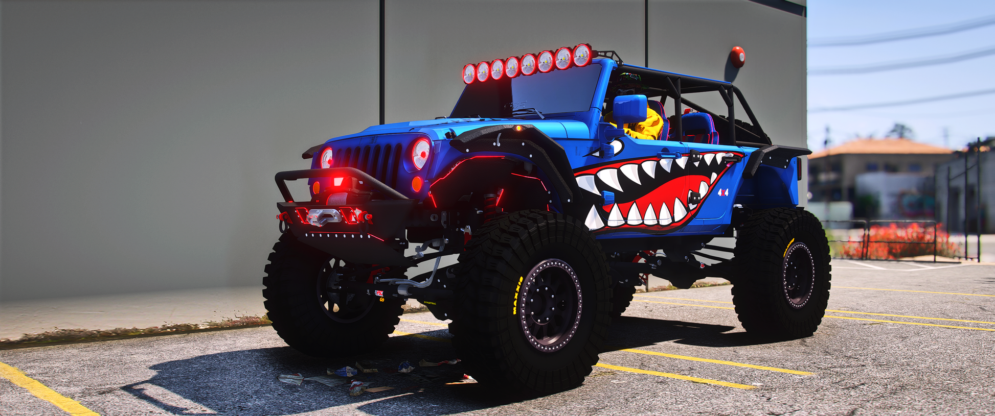 Front view of Debadged Jeep Wrangler 4x4 Vibe in FiveM