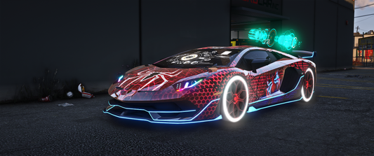 Front view of Lamborghini Aventador SVJ Roadster with Dinamic Lights in FiveM