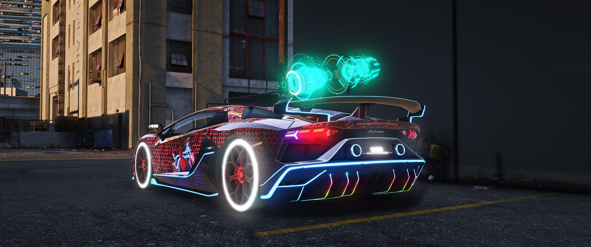Side profile of Lamborghini Aventador SVJ Roadster with Dinamic Lights in FiveM