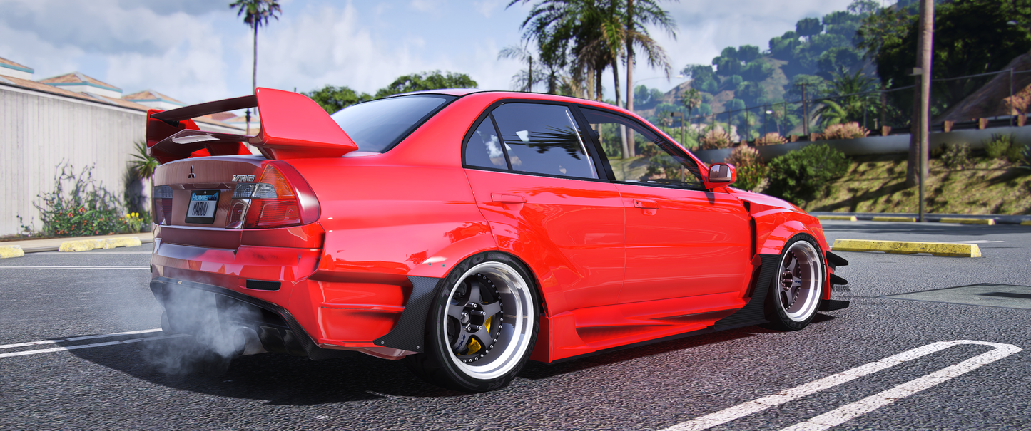 Side profile of Mitsubishi EVO6 Varis with Varis body kit in FiveM