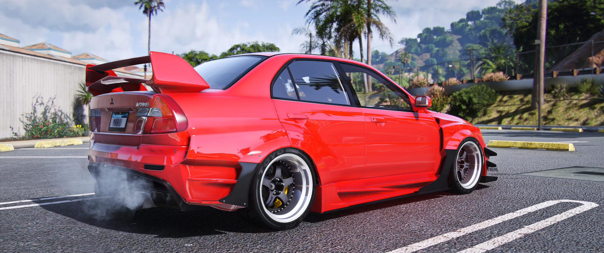 Side profile of Mitsubishi EVO6 Varis with Varis body kit in FiveM