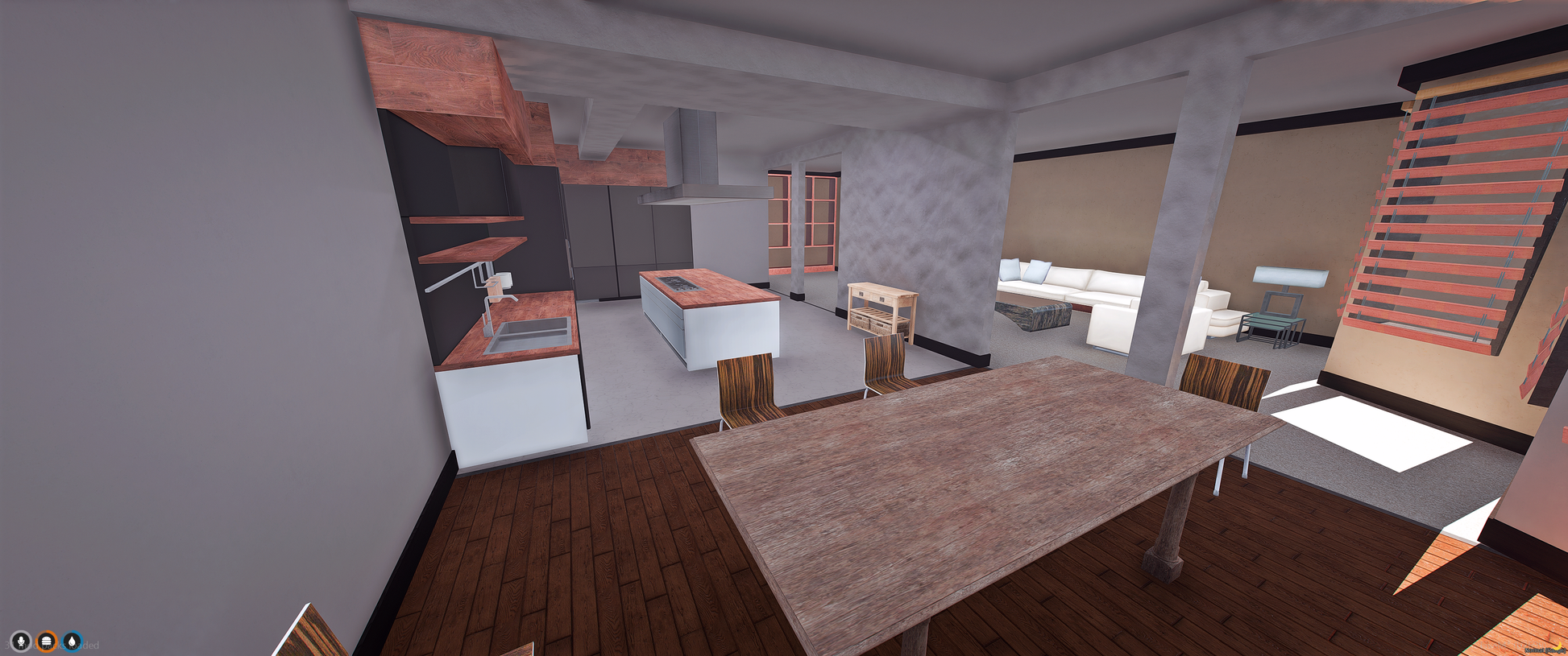 House-off kitchen interior and layout details