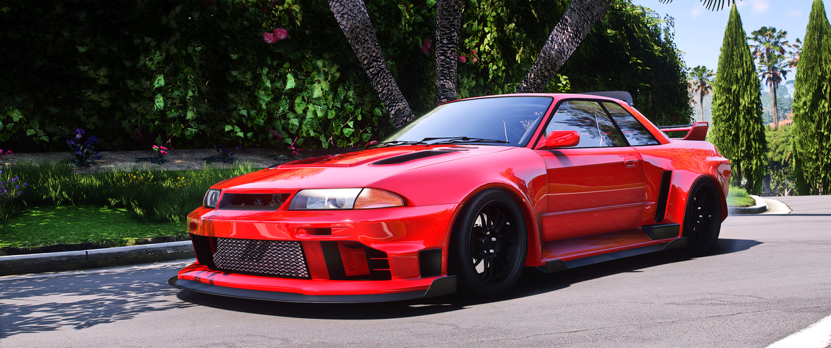 Front view of Debadged Nissan Skyline R32 WB in FiveM
