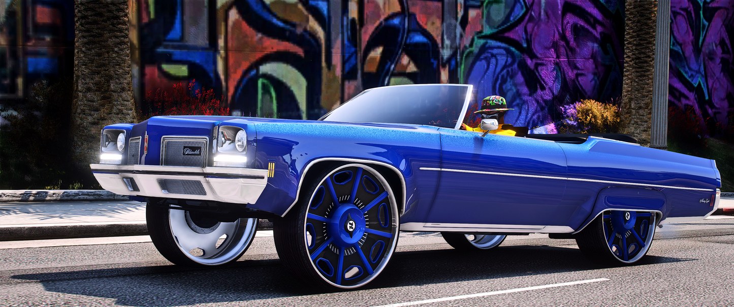 Front view of Oldsmobile Delta98 Vert Donk 1972 with animated roof